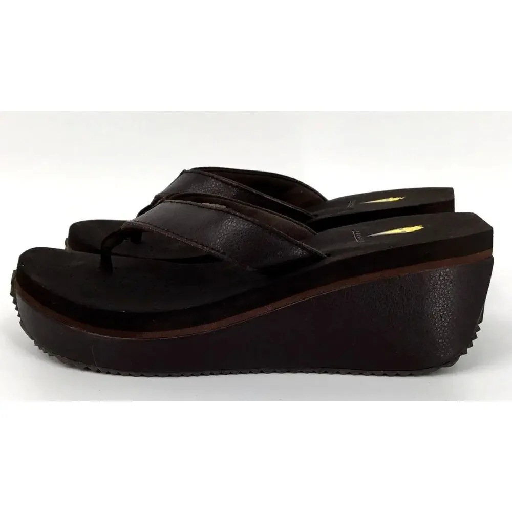 Volatile Frappachino Brown Leather Platform Wedge Sandals Size 10